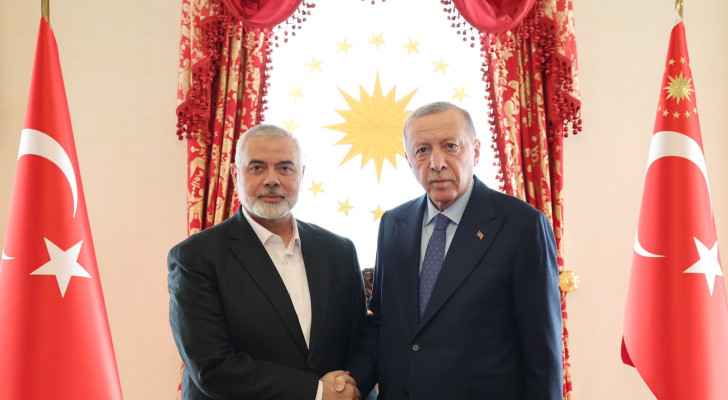 Turkish President Recep Tayyip Erdogan with Hamas Politburo Chief Ismail Haniyeh. (April 20, 2024) (Source: AFP) 