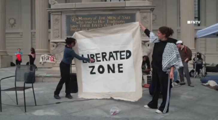 Yale students set up a “Liberated Zone” during the anti-”Israel” protest at campus. (April 20, 2024) (Photo: FNTV) 