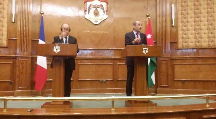 Safadi and Le Drian during the press conference