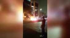 Video: Car bursts into flames near Amman's 6th Circle