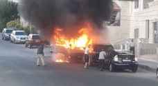 Photos: Minibus catches fire in Amman