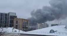 Building ablaze near Moscow train stations
