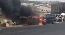 Vehicle catches fire on Jerash-Irbid Road