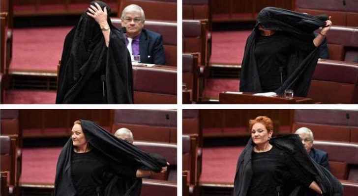 Senator Pauline Hanson makes a statement in Australian parliament. (Photo Credits: Reuters)
