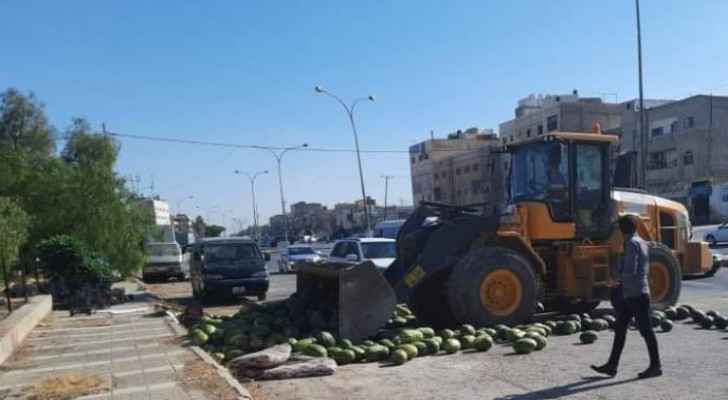 IMAGES: GAM removes watermelon stand using bulldozer, watermelon seen crushed on streets