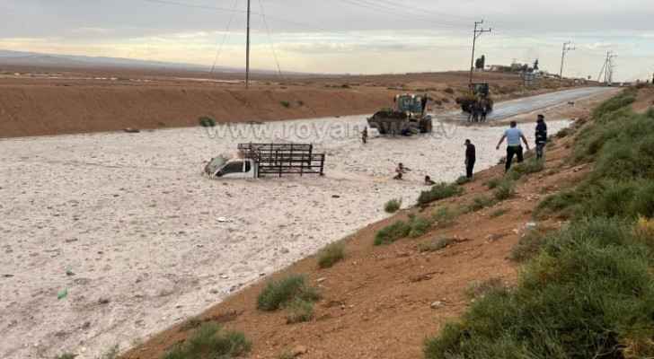 IMAGES: Two individuals rescued from sinking vehicle in Mafraq