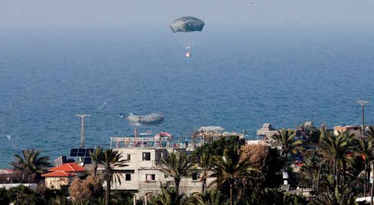 Aid is dropped over Gaza (February 26, 2024) (Reuters/Ibrahim Abu Mustafa)