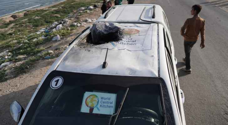 The World Central Kitchen (WCK) vehicle targeted by the Israeli Occupation, which left seven foreign aid workers dead. (April 1, 2024) (Photo: AFP) 