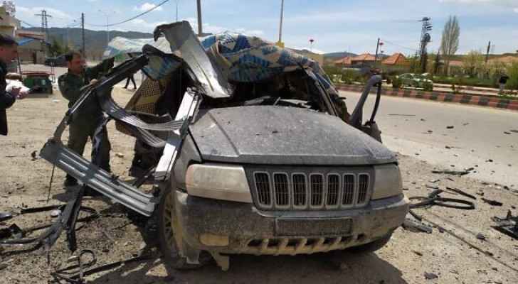 A vehicle allegedly used by Hezbollah targeted in an “Israeli” airstrike on the Lebanese border with (File photo) (April 15, 2020) 