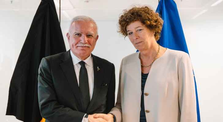 Palestinian Foreign Minister Riad Malki and Belgium’s Foreign Minister Petra De Sutter from their meeting today. (Photo: De Stutter’s “X” account) 