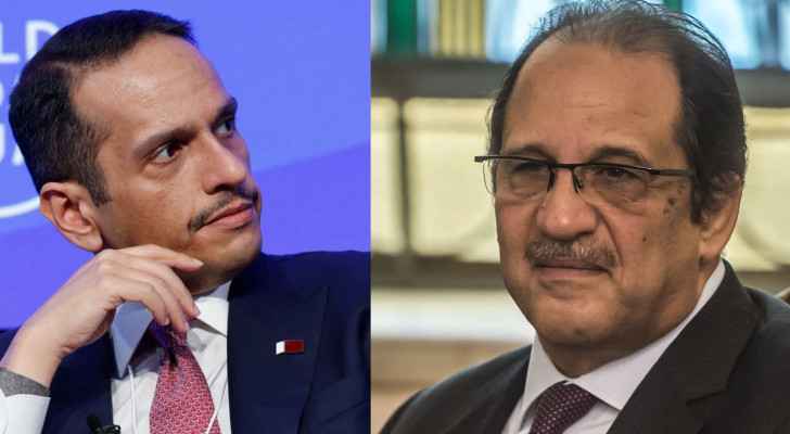Qatari Foreign Minister Mohammed bin Jassim Al Thani (L) and Egypt’s Intelligence Director Abbas Kamel. 