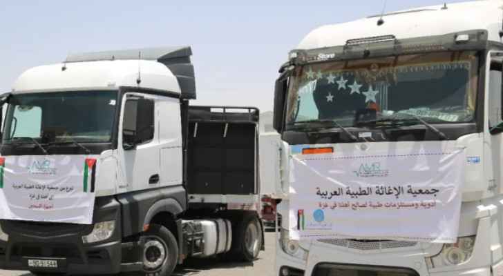 Jordanian aid trucks.