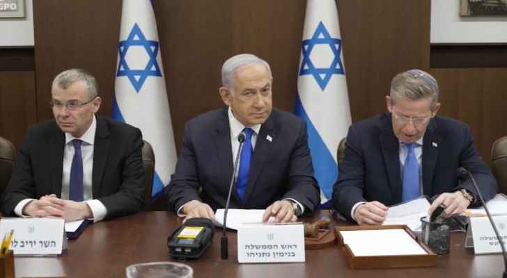 “Israeli” Prime Minister Benjamin Netanyahu at the weekly cabinet meeting today in Jerusalem. (June 23, 2024) 