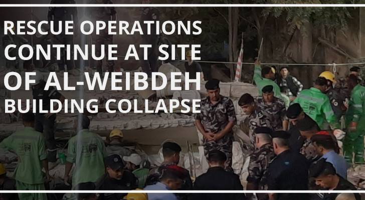 Rescue operations at site of Al-Weibdeh collapsed building continue